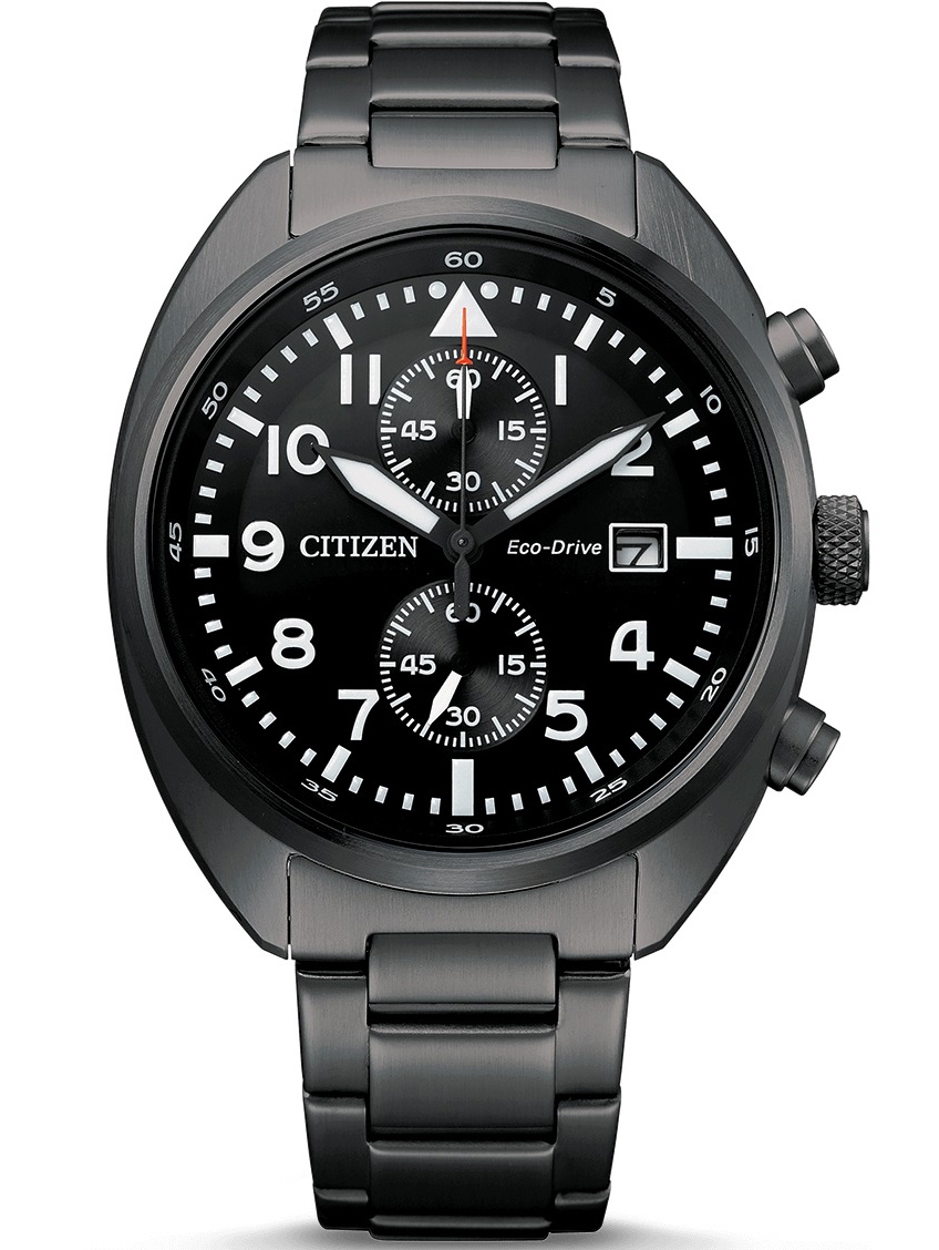 Citizen Eco-drive kronograf i grå IP-stål | Svart militärdesign med kronograf och 7 månaders gångreserv | CA7047-86E - Quartz - Svart - Herrklocka...