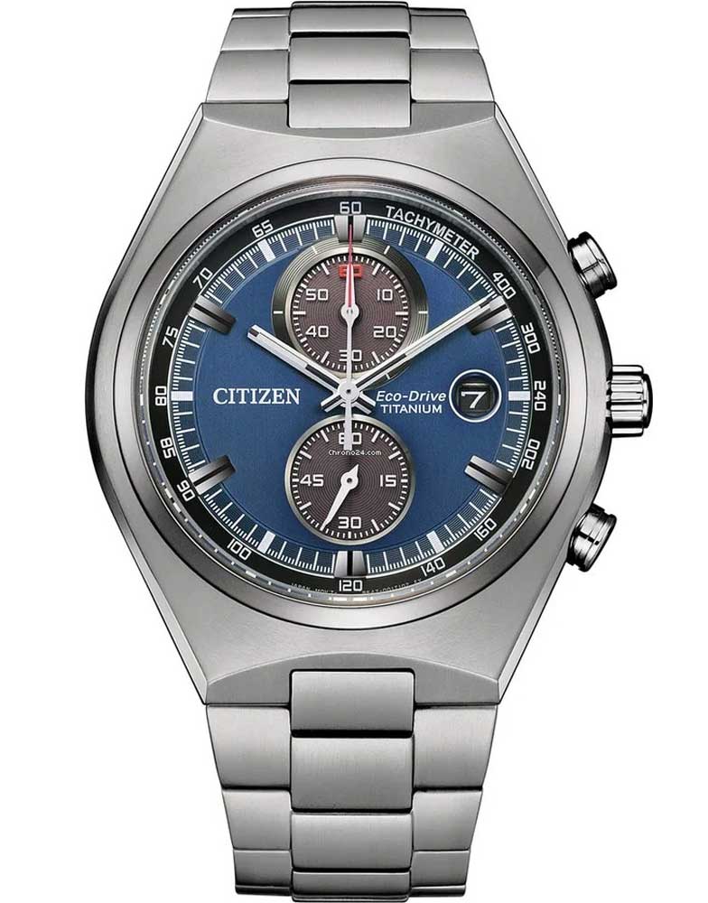 Citizen Eco-Drive Super Titanium kronograf | Lätt och slitstark med blå urtavla | CA7090-87L - Quartz - Silver - Herrklocka - Titan - Safir