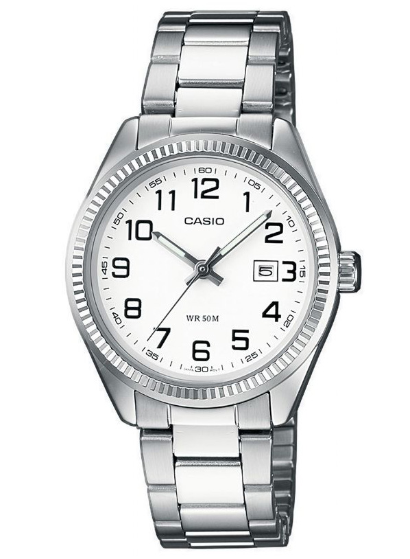 Casio | Vit urtavla damklocka i stål med arabiska siffror | LTP-1302PD-7BVEG - Quartz - Silver - Damklocka - Rostfri stål - Härdat mineralglas