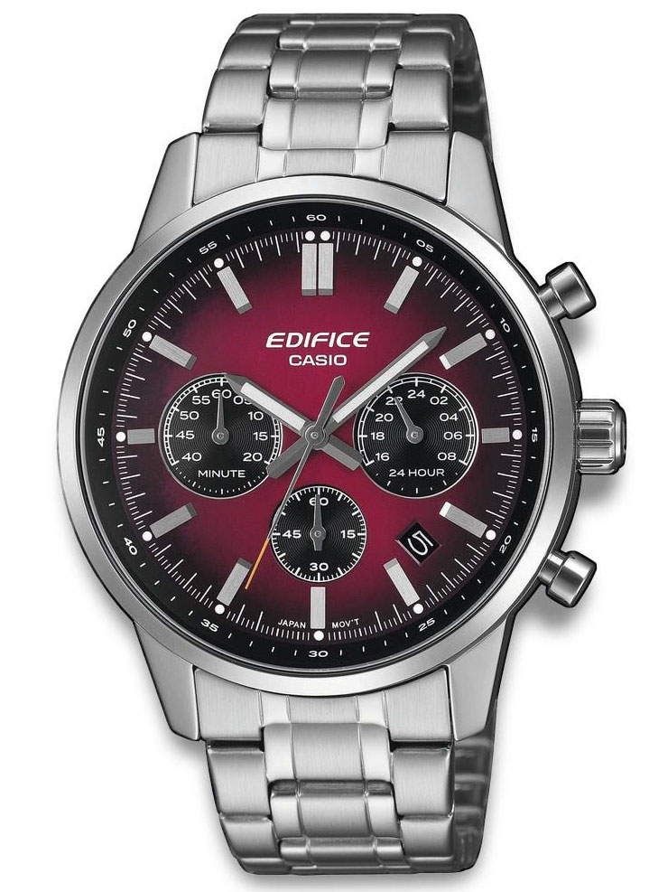 Casio Edifice Mens Steel Red 40mm - Quartz - Silver - Herrklocka - Rostfri stål - Härdat mineralglas