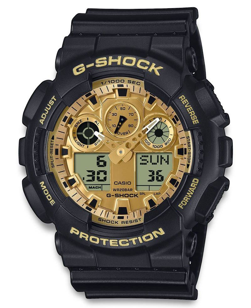 Casio G-Shock GA-100GGB-1A9ER - Analog-digital-mix - Svart - Herrklocka - Hartsled - Härdat mineralglas