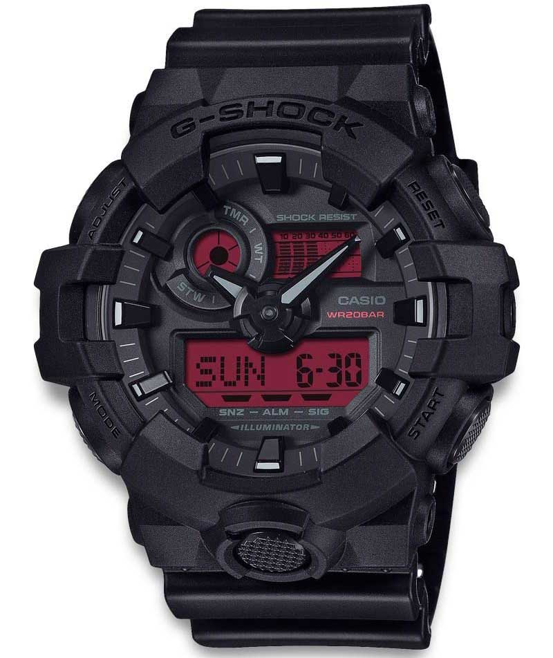 Casio G-Shock GA-700BBR-1AER - Analog-digital-mix - Svart - Herrklocka - Harts - Härdat mineralglas