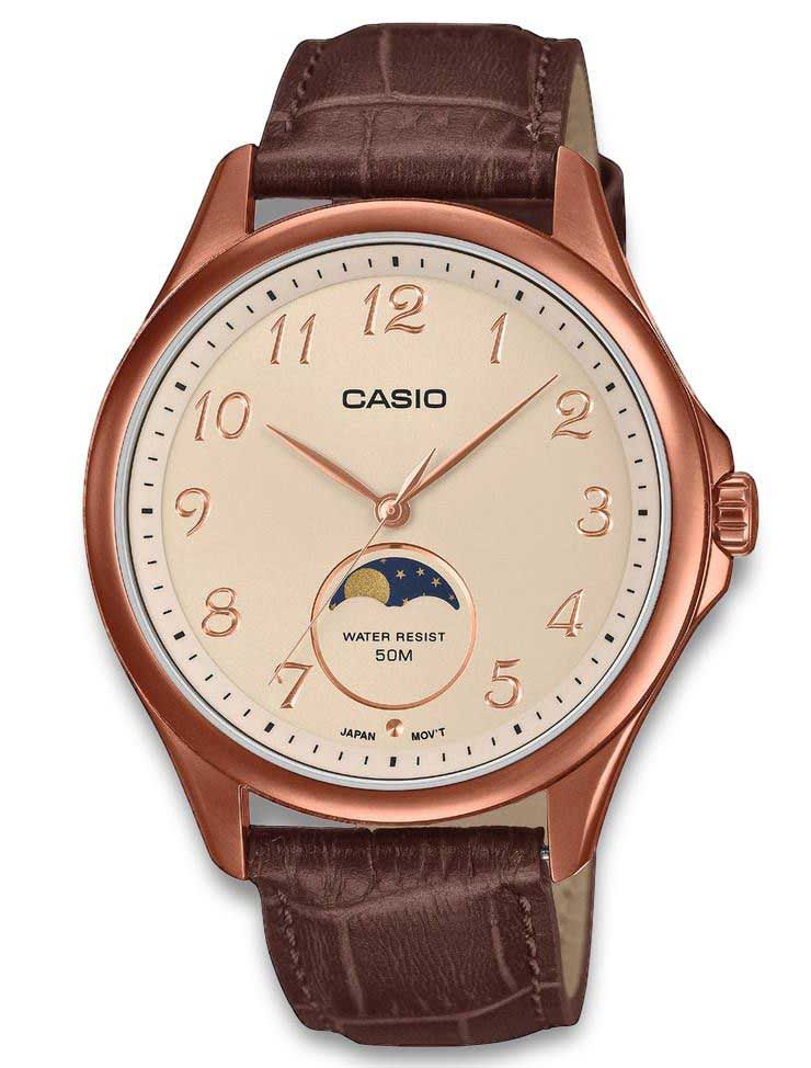 Casio Timeless MTP-M110RL-5AVER - Quartz - Rött guld - Herrklocka - Läder - Härdat mineralglas