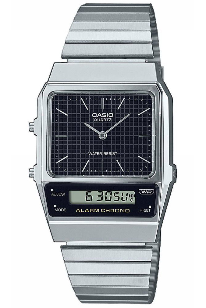 Casio | Silver vintage ana-digi-klocka med svart urtavla | AQ-800E-1AEF - Analog-digital-mix - Silver - Unisex - Stretch - Akryl
