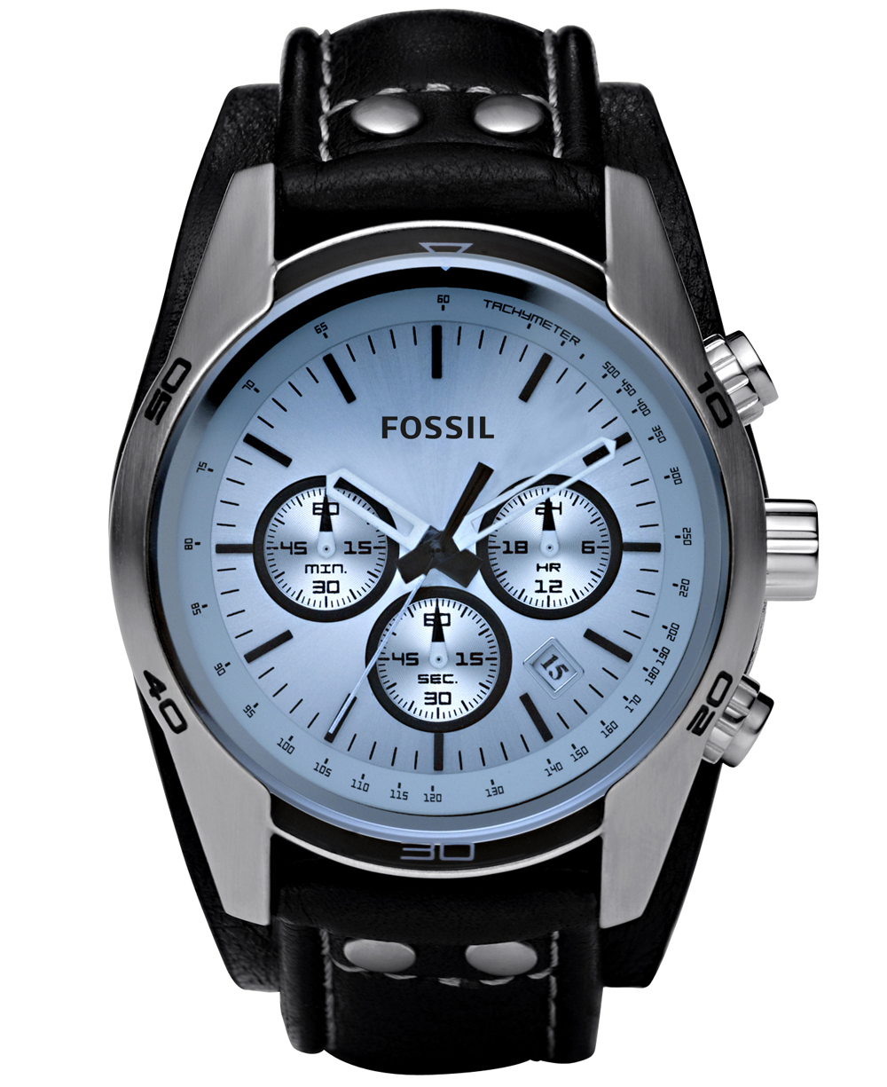 Herrur med blå urtavla samt lädermband - Fossil Grant CH2564 - Quartz - Silver - Herrklocka - Läder - Härdat mineralglas