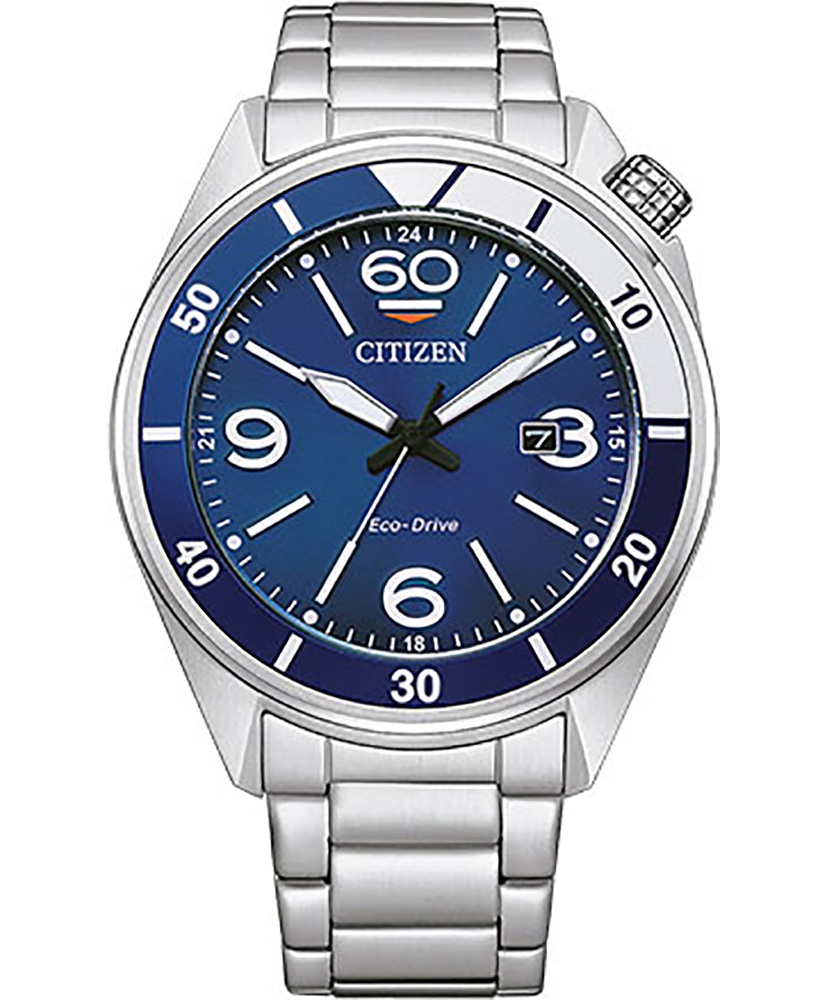 Citizen Eco-Drive herrklocka i rostfritt stål med J810 urverk och blå urtavla | AW1711-87L - Quartz - Silver - Herrklocka - Rostfri stål - Härdat...