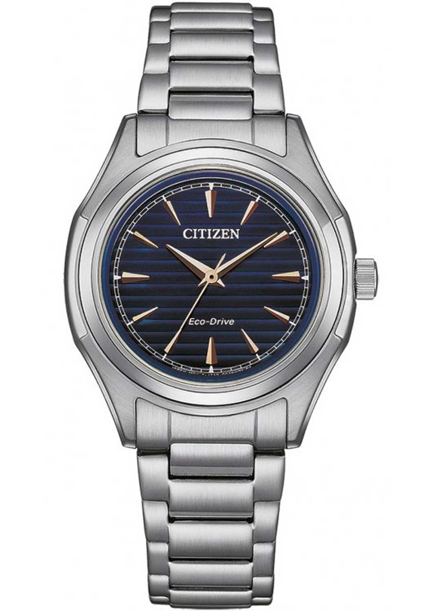 Citizen damklocka med Eco-Drive och blå urtavla i rostfritt stål | FE2110-81L - Quartz - Silver - Damklocka - Rostfri stål - Härdat mineralglas