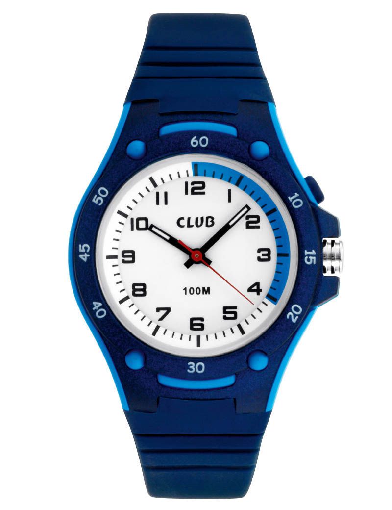 Club Blue White 100m AAI-006 - Quartz - Blå - Barnklocka - Gummi - Härdat mineralglas
