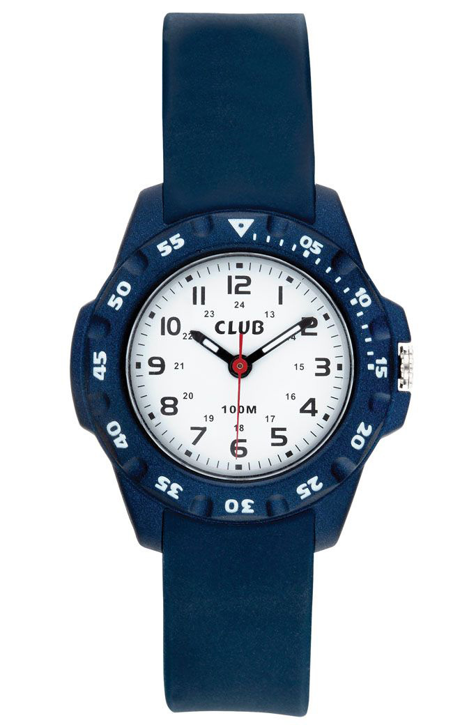 Club 100M Blue White AAW-006 - Quartz - Blå - Barnklocka - Gummi - Härdat mineralglas