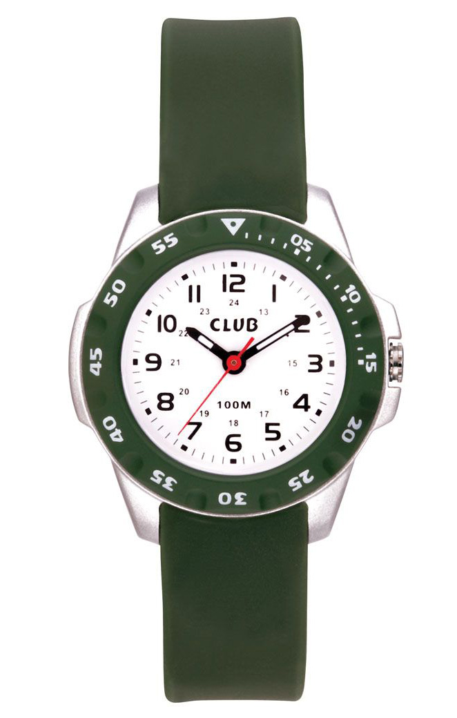 Club 10M Green White AAW-004 - Quartz - Silver - Barnklocka - Gummi - Härdat mineralglas