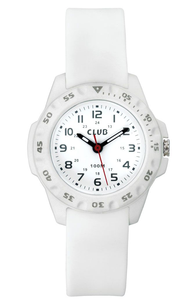 Club 10M White AAW-01 - Quartz - Vit - Barnklocka - Gummi - Härdat mineralglas