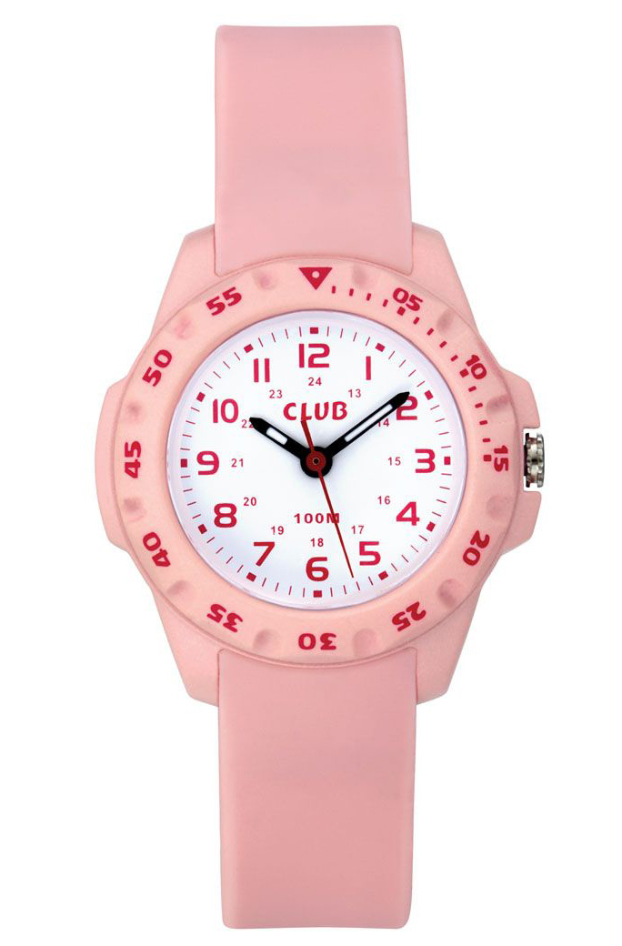 Club 10M Pink White AAW-002 - Quartz - Rosa - Barnklocka - Gummi - Härdat mineralglas