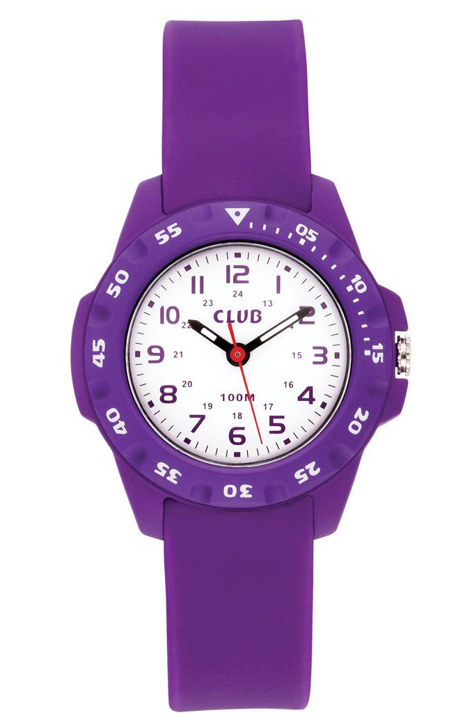 Club 10M Purple White AAW-003 - Quartz - Lila - Barnklocka - Gummi - Härdat mineralglas