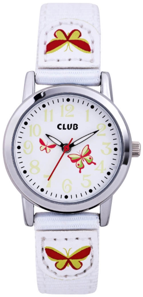 Barnklocka med fjärilar - Club 50M White A65185-2S0A - Quartz - Silver - Barnklocka - Textil - Härdat mineralglas