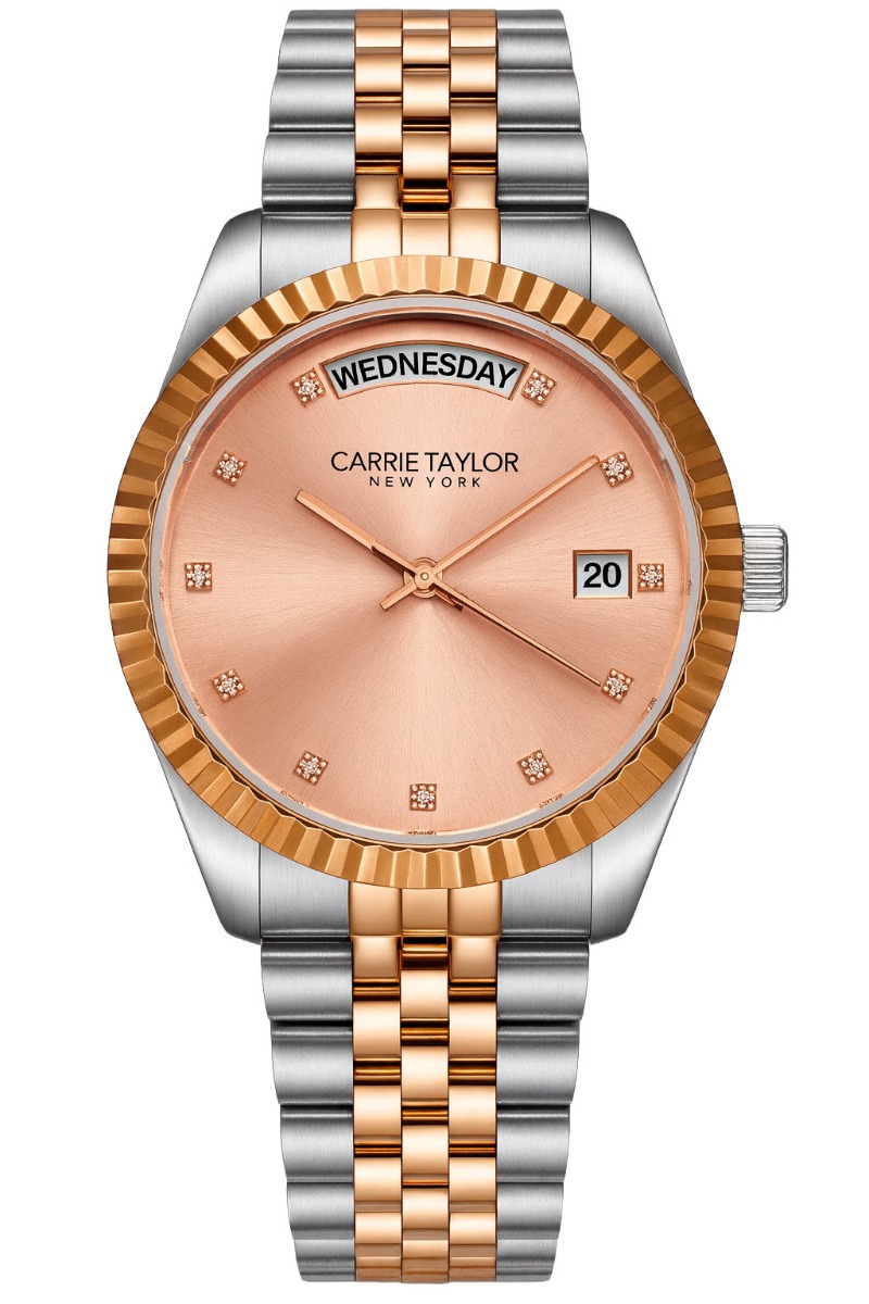 Carrie Taylor Rosegold Day-Date Jubilee Petite 31mm - Quartz - Rött guld Silver - Damklocka - Rostfri stål - Härdat mineralglas