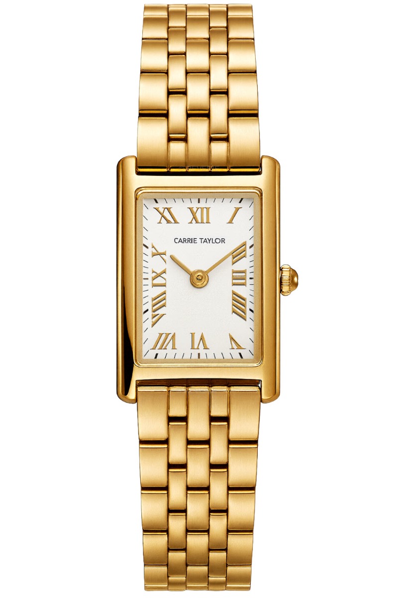 Carrie Taylor Petite Golden Rectangular White Dial 19mm - Quartz - Guld - Damklocka - Rostfri stål - Härdat mineralglas