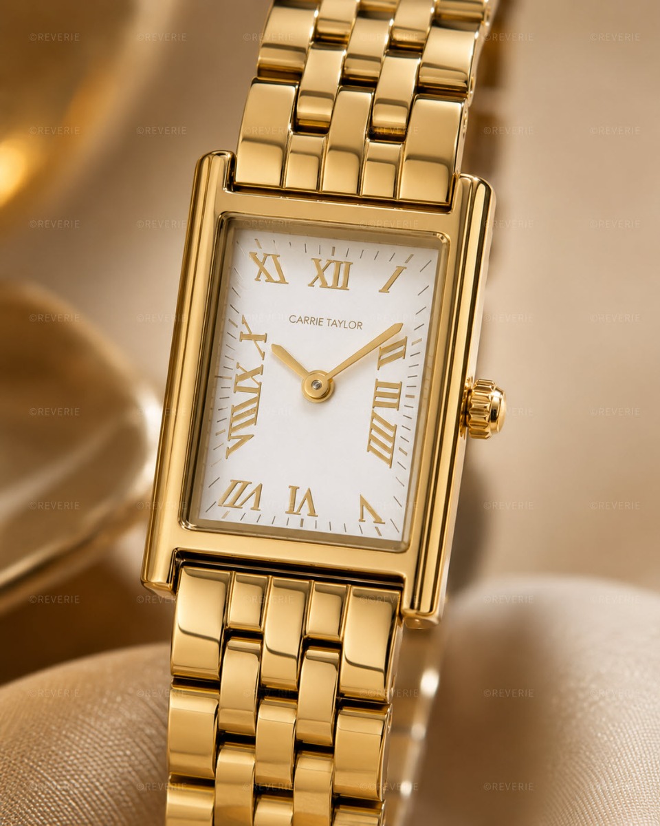 Carrie Taylor Petite Golden Rectangular White Dial 19mm - Quartz - Guld - Damklocka - Rostfri stål - Härdat mineralglas