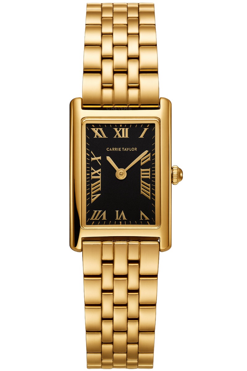 Carrie Taylor Petite Golden Rectangular Black Dial 19mm - Quartz - Guld - Damklocka - Rostfri stål - Härdat mineralglas