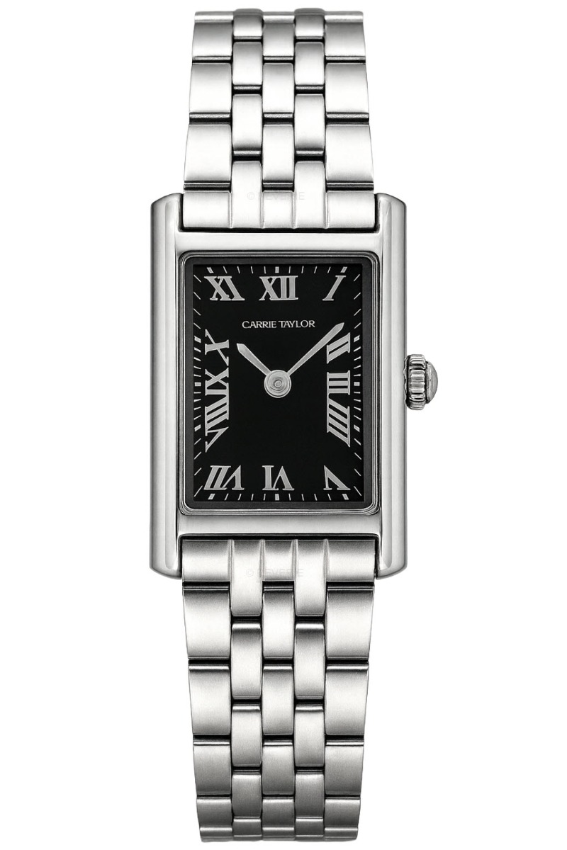 Carrie Taylor Petite Silver Rectangular Black Dial 19mm - Quartz - Silver - Damklocka - Rostfri stål - Härdat mineralglas