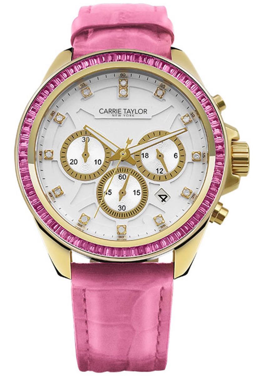 Carrie Taylor Astoria Chronograph CTW901 - Quartz - Guld - Damklocka - Läder - Härdat mineralglas