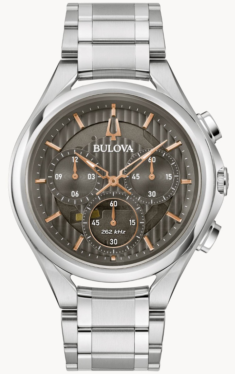 Bulova CURV kronograf herrklocka med grå urtavla och högprecisionsurverk | 96A298 - Quartz - Silver - Herrklocka - Rostfri stål - Safir