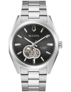 bulova Surveyor automatisk herrklocka med synligt urverk och svart urtavla | 96A270