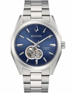 Bulova Surveyor automatisk herrklocka med blå urtavla och synligt urverk | 96A275