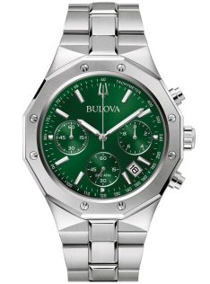 Sportig herrklocka från Bulova med kronograf och grön urtavla i rostfritt stål - Classic Collection | 96B409