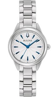 Bulova Sutton damklocka med silvervit urtavla och blå timmarkörer | 96L285