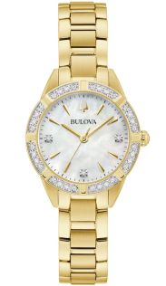 Elegant damklocka från Bulova med pärlemorsurtavla och 19 diamanter i guldtonat stål - Sutton Collection | 98R297