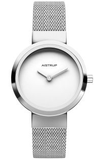 Klassisk minimalistisk damklocka med vit urtavla och rostfritt stål mesh armband i tidlös skandinavisk design | AIW7610