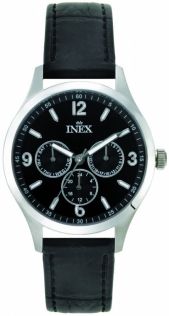 Kvartsur med svart armband av läder - Inex Mens Silver/Black A12162S5I