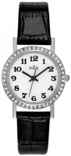 Silver och vitt i fokus, i kontrast mot svart läderarmband - Inex Ladies Silver/White A69399S0A - LQ2