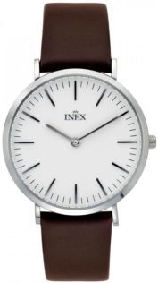 Enkelt och stilrent damur med brunt armband av läder - Inex Ladies Silver/White A69463S0I