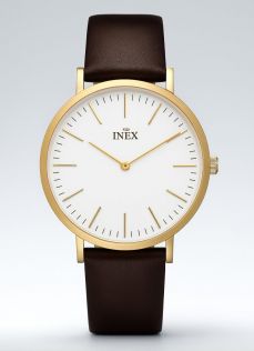 Herrklocka med brunt läderarmband - Inex Mens Gold/White A69464D0I - LQ2