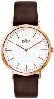 Herrklocka i rödguld och brunt - Inex Mens Rose Gold/White A69464D4I