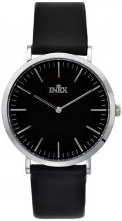 Herrur med svart läderarmband - Inex Mens Silver/Black A69464S5I