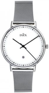 Minimalistiskt herrur med mesharmband - Inex Mens Silver/White A69468-1S0P