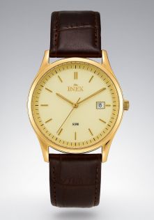 Brunt läderarmband, guldfärgad boett - Inex Mens Gold/Gold A69475D7I - LQ2
