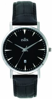 Klassiskt svart herrur med läderarmband och datumvisning - Inex Mens Silver/Black A69503S5I