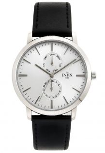 Stålboett och svart armband av läder - Inex Mens Silver A69525S4I