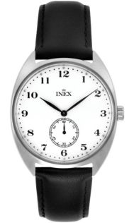 Vit urtavla, svart läderarmband - Inex Mens Silver A69526S4A