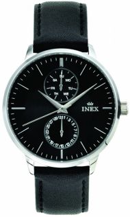 Läderarmband på klocka för killen med stil - Inex Mens Silver/Black A76198S5I