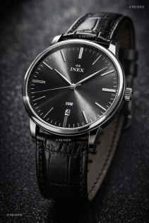 Klassisk klocka med svart armband av läder - Inex Black Silver A76199S3I