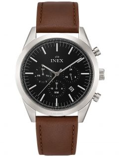 Brunt läderarmband, svart urtavla - Inex Brown Black A76204S5I