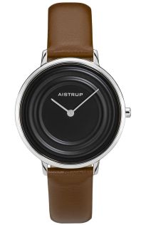 Exklusiv svart damklocka med vattendroppeffekt och brunt läderarmband från Aistrup Raindrop-kollektionen | AIW7720