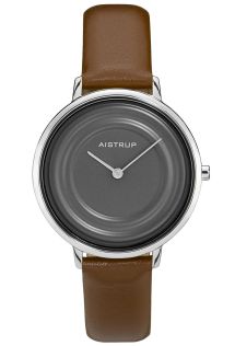 Elegant damklocka med grå vattendroppeffekt och brunt läderarmband från Aistrup Raindrop-kollektionen | AIW7721