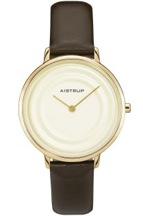 Elegant damklocka med vandringseffekt och gyllene finish från Aistrup Raindrop-serien med brunt läderarmband | AIW7724