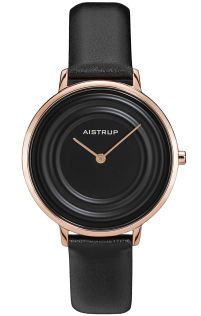 Elegant damklocka i roséfinish med svart vattendroppeffekt och läderrem från Aistrup Raindrop-kollektionen | AIW7713