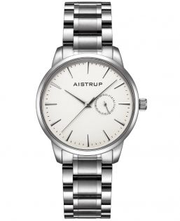 Elegant herrklocka med vit urtavla, datumvisning och rostfritt stålarmband i minimalistisk design | Aistrup Rounded Elegance AIW8201